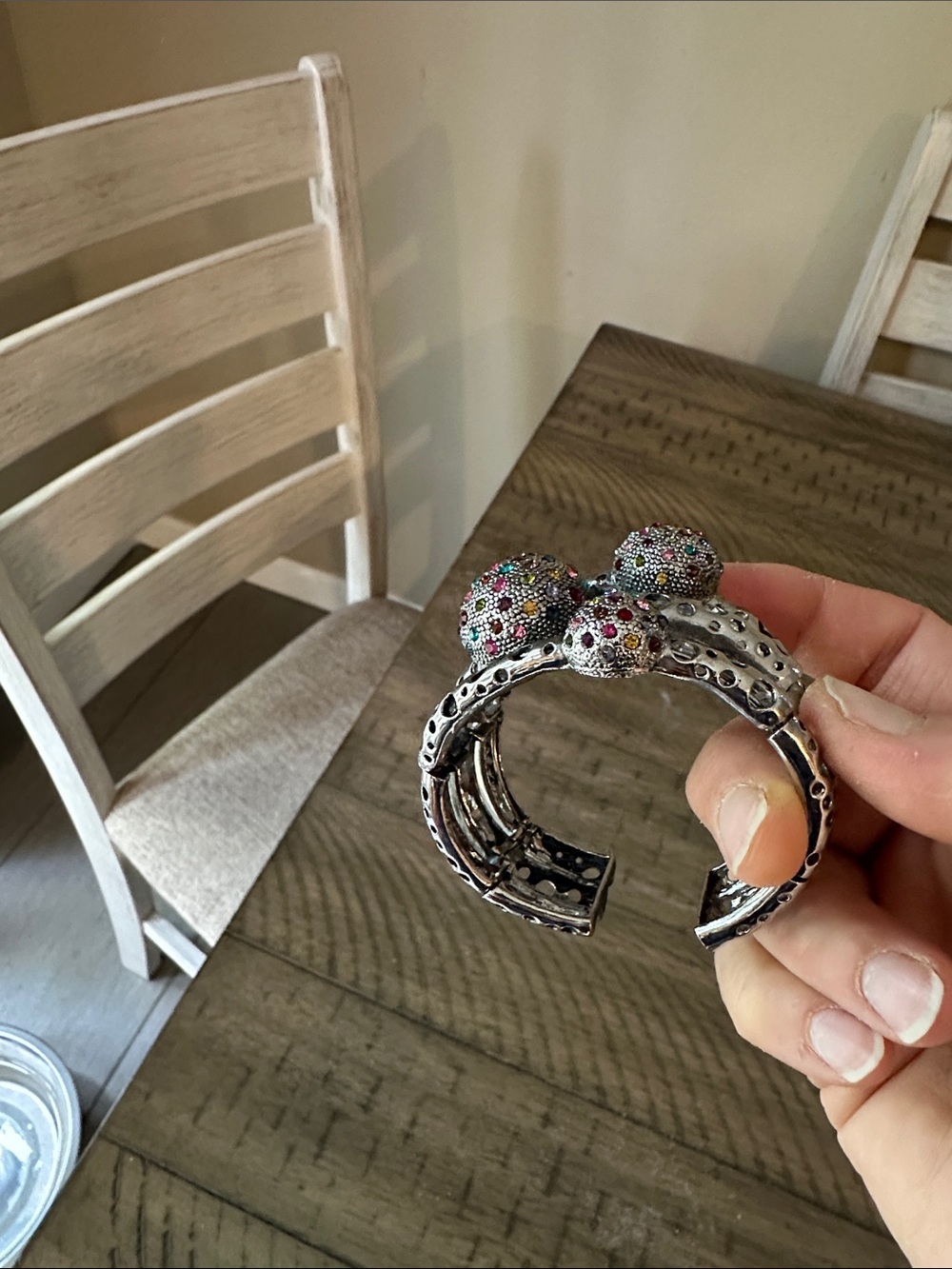 Silver Tone Cuff Bracelet with Multicolored Pave Spheres